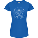 Vitruvian Drummer Funny Drumming Womens Petite Cut T-Shirt Royal Blue
