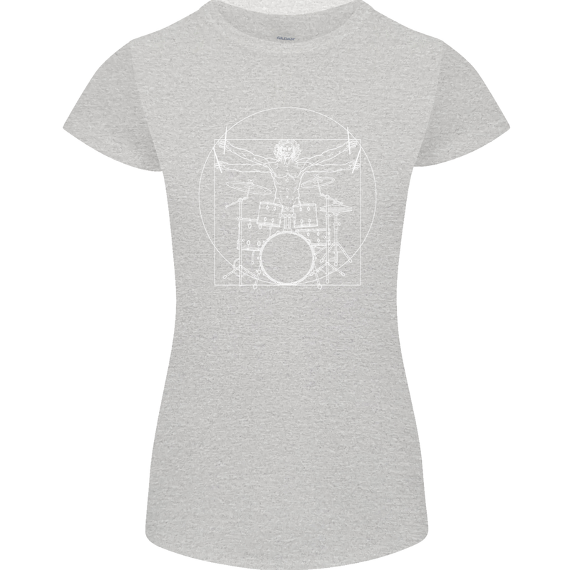 Vitruvian Drummer Funny Drumming Womens Petite Cut T-Shirt Sports Grey