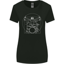 Vitruvian Drummer Funny Drumming Womens Wider Cut T-Shirt Black