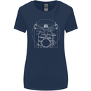 Vitruvian Drummer Funny Drumming Womens Wider Cut T-Shirt Navy Blue
