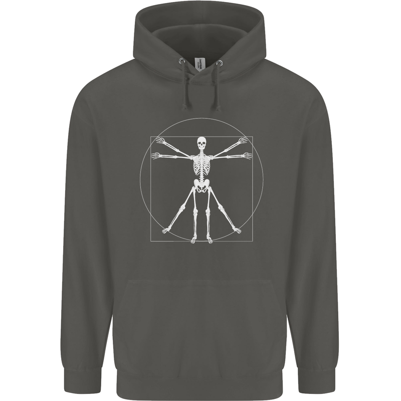Vitruvian Skeleton Halloween Skull Funny Childrens Kids Hoodie Storm Grey
