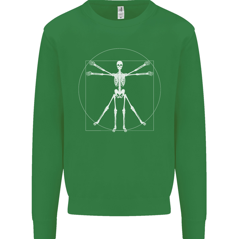 Vitruvian Skeleton Halloween Skull Funny Kids Sweatshirt Jumper Irish Green