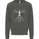 Vitruvian Skeleton Halloween Skull Funny Kids Sweatshirt Jumper Storm Grey