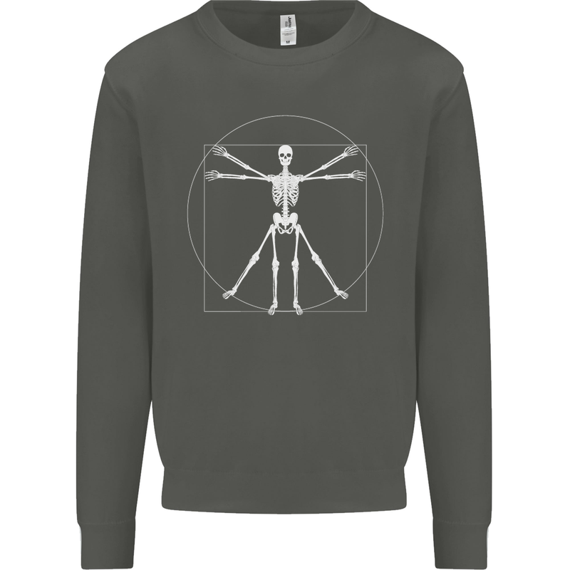 Vitruvian Skeleton Halloween Skull Funny Kids Sweatshirt Jumper Storm Grey