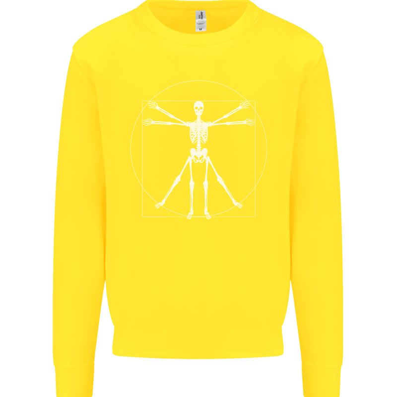 Vitruvian Skeleton Halloween Skull Funny Kids Sweatshirt Jumper Yellow