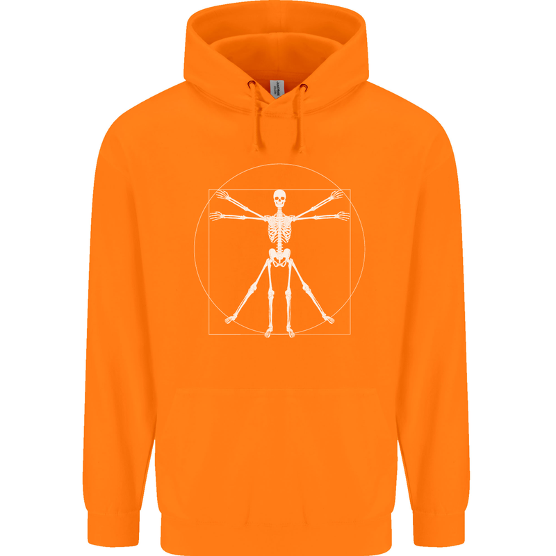 Vitruvian Skeleton Halloween Skull Funny Mens 80% Cotton Hoodie Orange