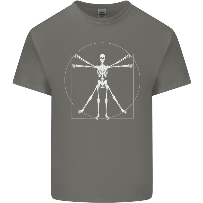 Vitruvian Skeleton Halloween Skull Funny Mens Cotton T-Shirt Tee Top Charcoal