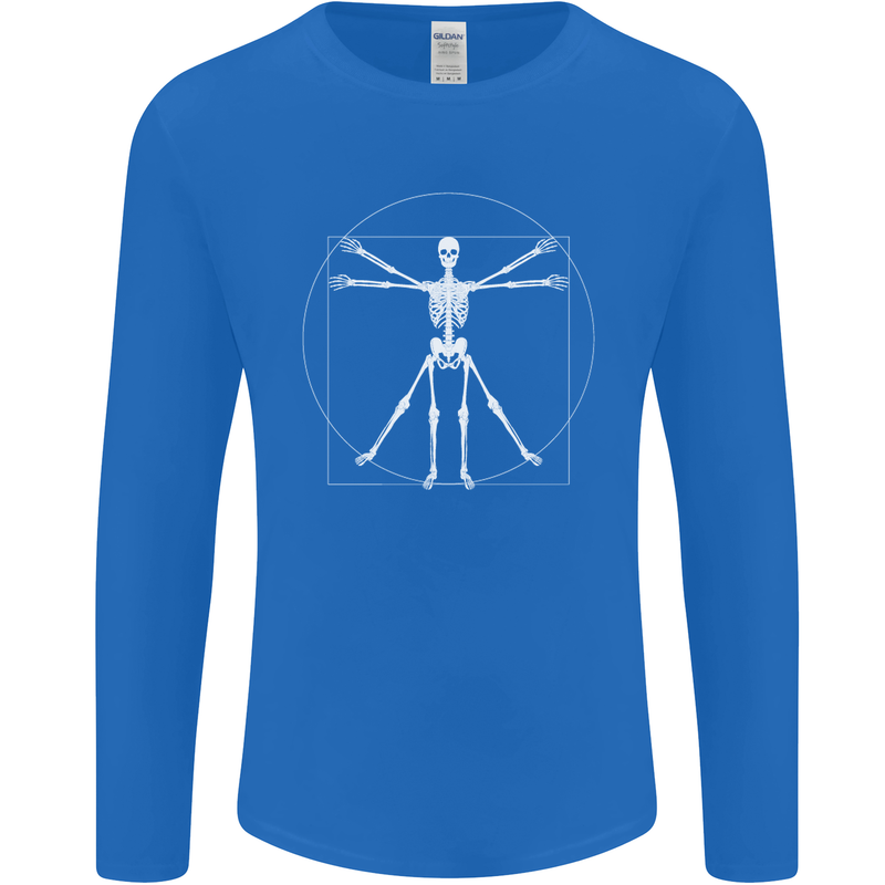 Vitruvian Skeleton Halloween Skull Funny Mens Long Sleeve T-Shirt Royal Blue