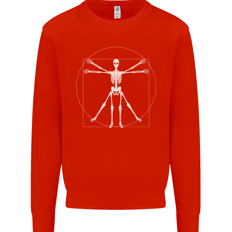 Vitruvian Skeleton Halloween Skull Funny Mens Sweatshirt Jumper Bright Red