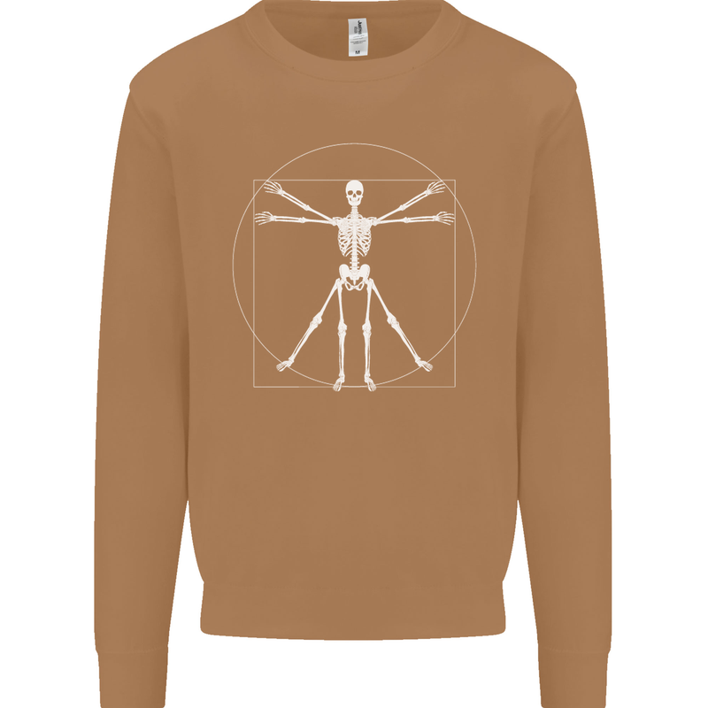 Vitruvian Skeleton Halloween Skull Funny Mens Sweatshirt Jumper Caramel Latte