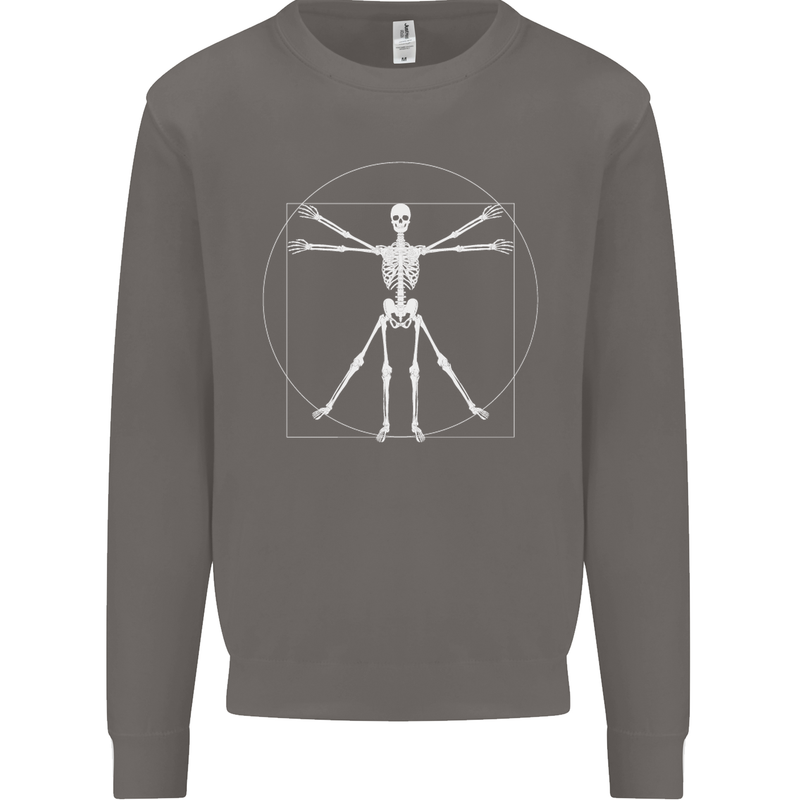 Vitruvian Skeleton Halloween Skull Funny Mens Sweatshirt Jumper Charcoal
