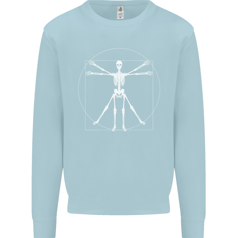Vitruvian Skeleton Halloween Skull Funny Mens Sweatshirt Jumper Light Blue