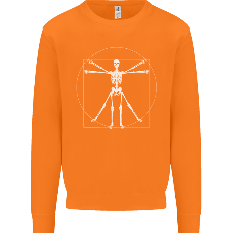 Vitruvian Skeleton Halloween Skull Funny Mens Sweatshirt Jumper Orange