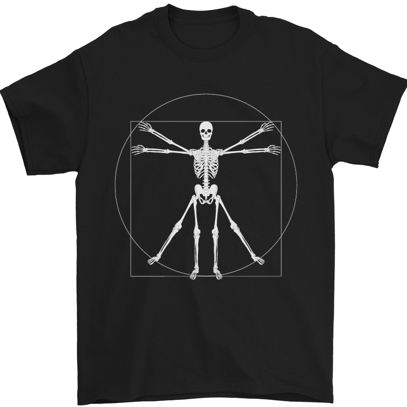 Vitruvian Skeleton Halloween Skull Funny Mens T-Shirt Cotton Gildan Black
