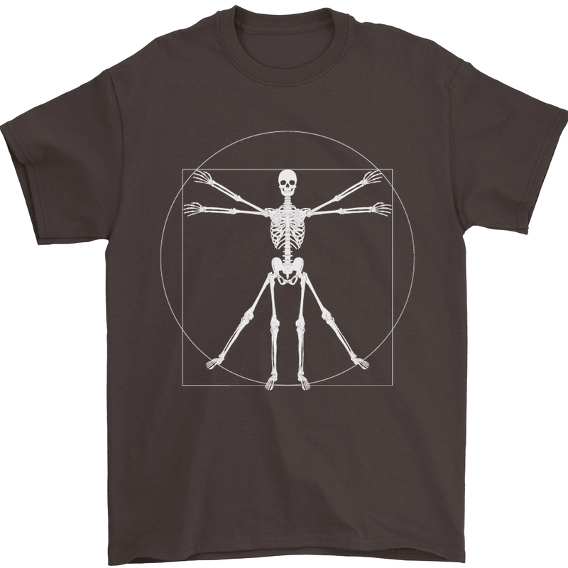 Vitruvian Skeleton Halloween Skull Funny Mens T-Shirt Cotton Gildan Dark Chocolate