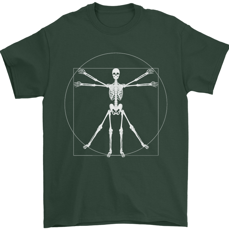 Vitruvian Skeleton Halloween Skull Funny Mens T-Shirt Cotton Gildan Forest Green
