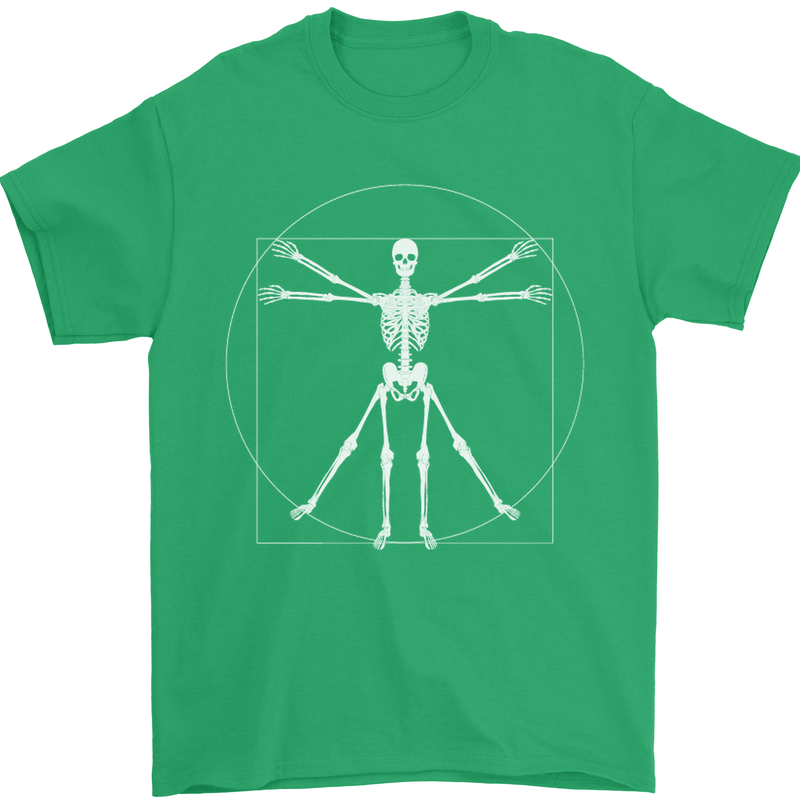 Vitruvian Skeleton Halloween Skull Funny Mens T-Shirt Cotton Gildan Irish Green