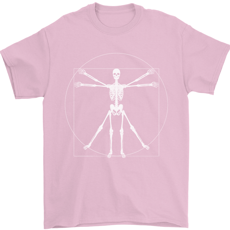 Vitruvian Skeleton Halloween Skull Funny Mens T-Shirt Cotton Gildan Light Pink