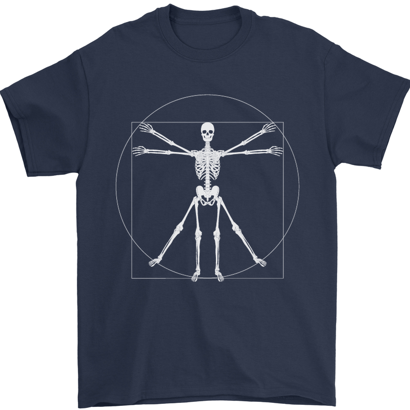Vitruvian Skeleton Halloween Skull Funny Mens T-Shirt Cotton Gildan Navy Blue