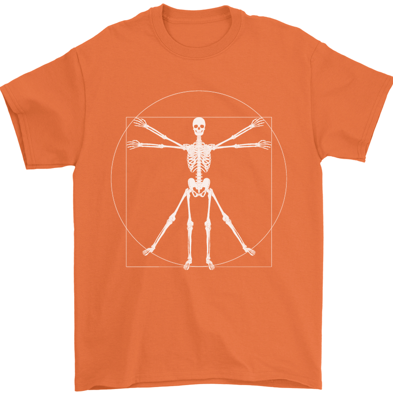 Vitruvian Skeleton Halloween Skull Funny Mens T-Shirt Cotton Gildan Orange