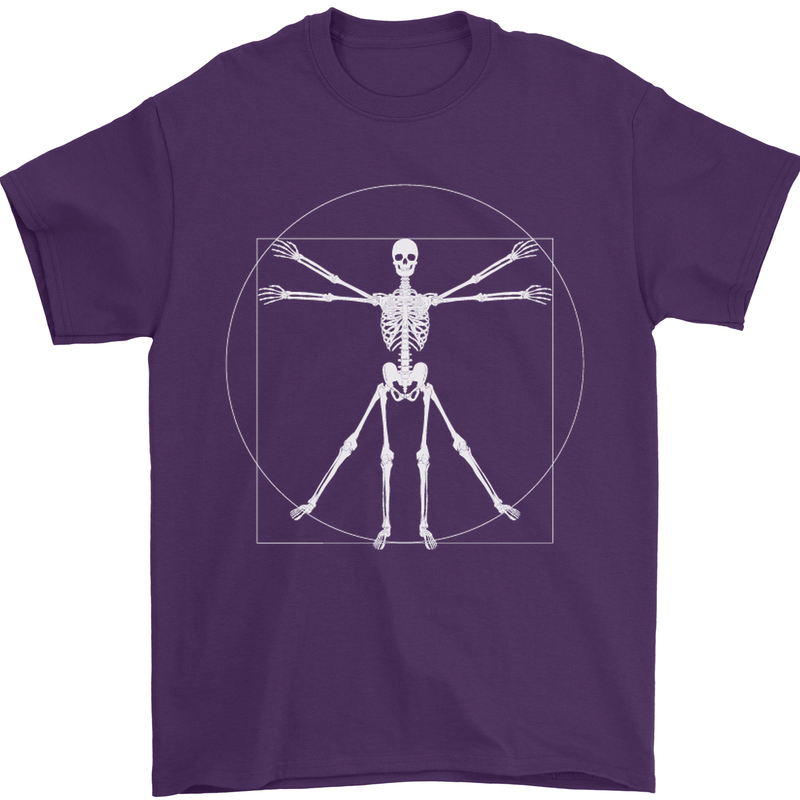Vitruvian Skeleton Halloween Skull Funny Mens T-Shirt Cotton Gildan Purple