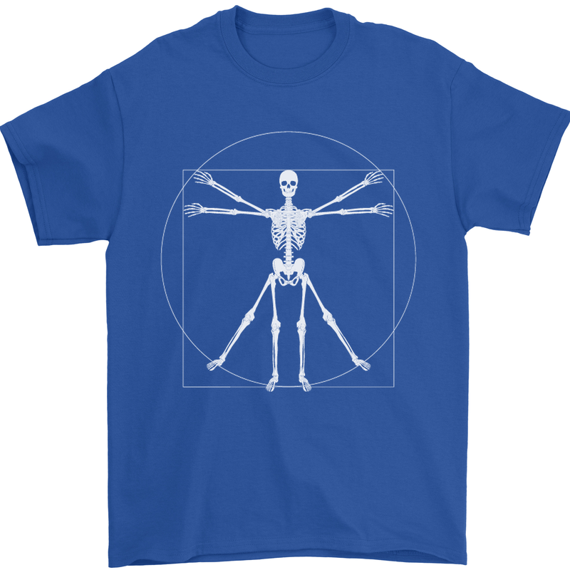 Vitruvian Skeleton Halloween Skull Funny Mens T-Shirt Cotton Gildan Royal Blue