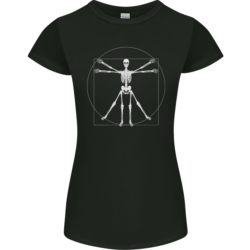 Vitruvian Skeleton Halloween Skull Funny Womens Petite Cut T-Shirt Black