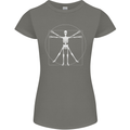 Vitruvian Skeleton Halloween Skull Funny Womens Petite Cut T-Shirt Charcoal