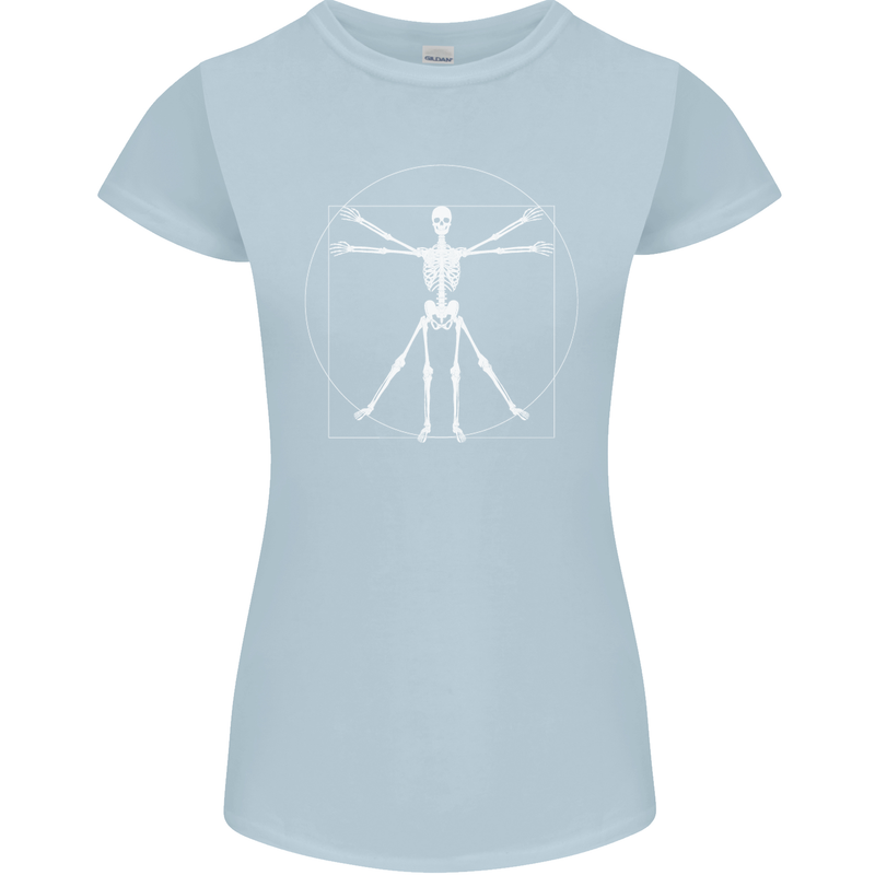 Vitruvian Skeleton Halloween Skull Funny Womens Petite Cut T-Shirt Light Blue