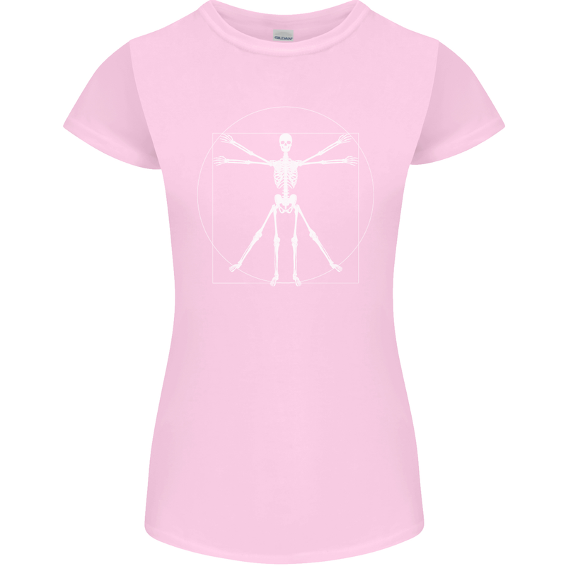 Vitruvian Skeleton Halloween Skull Funny Womens Petite Cut T-Shirt Light Pink
