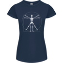 Vitruvian Skeleton Halloween Skull Funny Womens Petite Cut T-Shirt Navy Blue