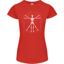 Vitruvian Skeleton Halloween Skull Funny Womens Petite Cut T-Shirt Red