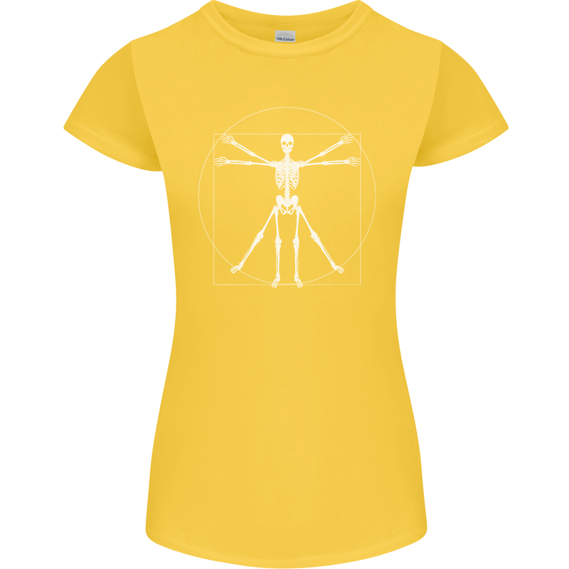 Vitruvian Skeleton Halloween Skull Funny Womens Petite Cut T-Shirt Yellow