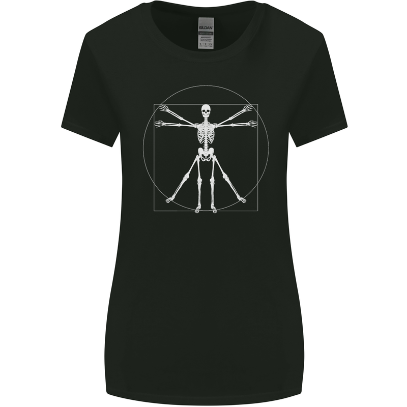 Vitruvian Skeleton Halloween Skull Funny Womens Wider Cut T-Shirt Black