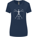 Vitruvian Skeleton Halloween Skull Funny Womens Wider Cut T-Shirt Navy Blue