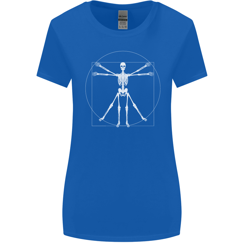 Vitruvian Skeleton Halloween Skull Funny Womens Wider Cut T-Shirt Royal Blue
