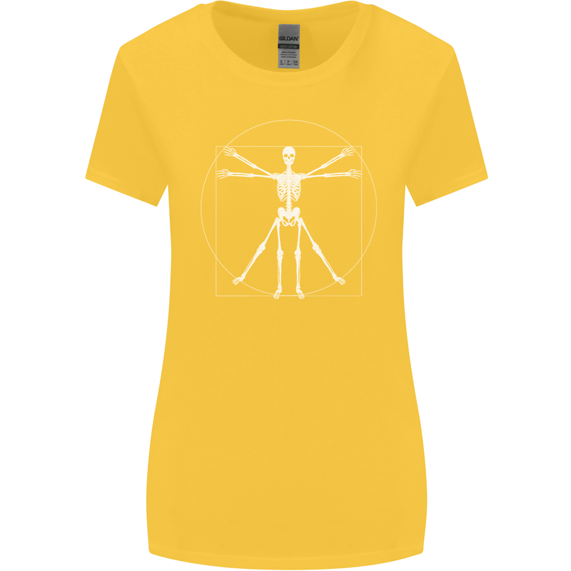 Vitruvian Skeleton Halloween Skull Funny Womens Wider Cut T-Shirt Yellow
