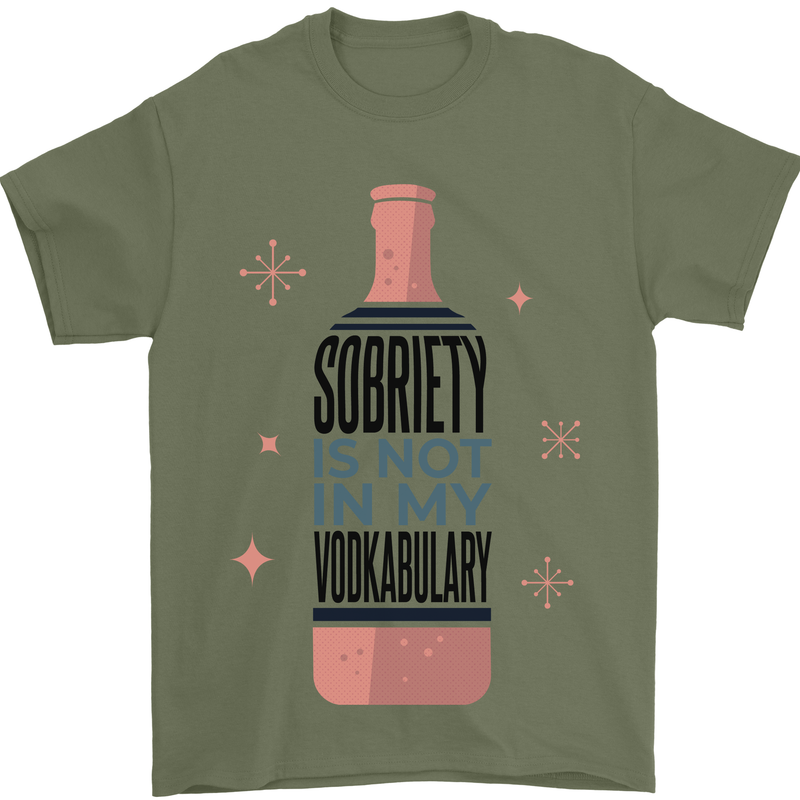 Vodka Sobriety Vodkabulary Alcohol Mens T-Shirt Cotton Gildan Military Green