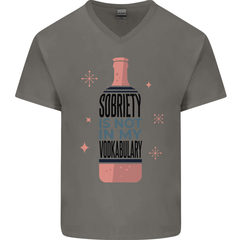 Vodka Sobriety Vodkabulary Alcohol Mens V-Neck Cotton T-Shirt Charcoal