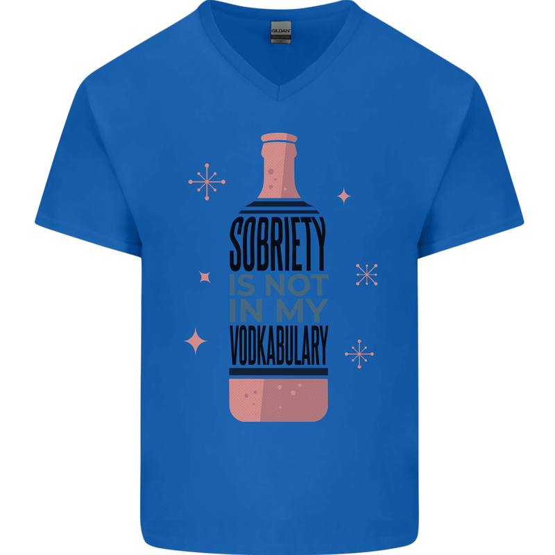Vodka Sobriety Vodkabulary Alcohol Mens V-Neck Cotton T-Shirt Royal Blue