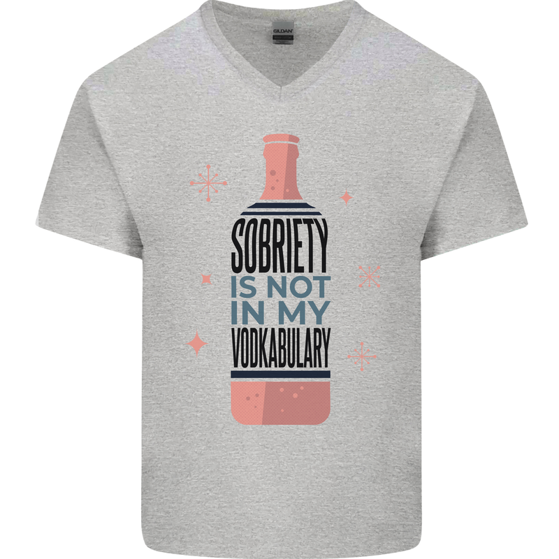 Vodka Sobriety Vodkabulary Alcohol Mens V-Neck Cotton T-Shirt Sports Grey