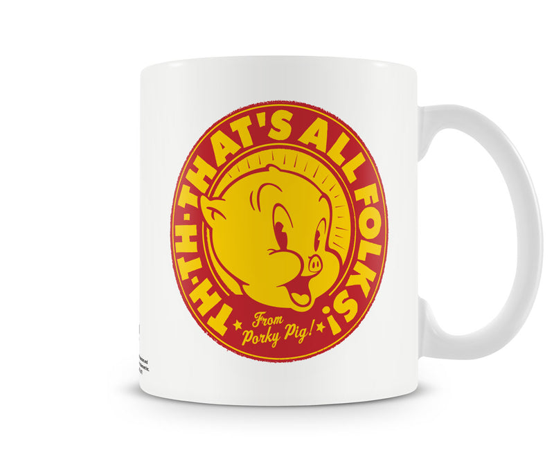 Looney tunes thats all folks porky pig cartoon animated film series white coffee mug cup