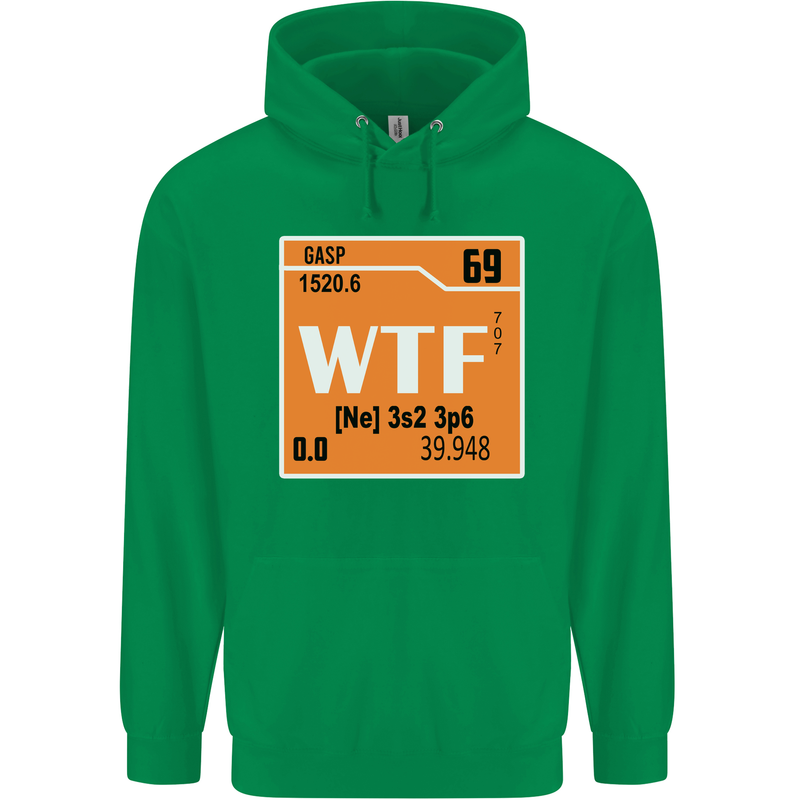 WTF Periodic Table Chemistry Geek Funny Mens 80% Cotton Hoodie Irish Green