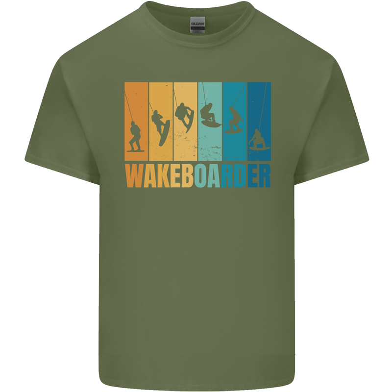 Wakeboarder Water Sports Wakeboarding Mens Cotton T-Shirt Tee Top Military Green