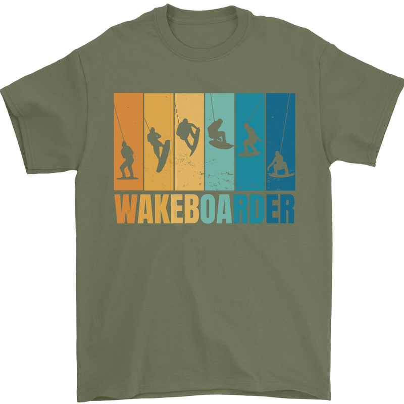 Wakeboarder Water Sports Wakeboarding Mens T-Shirt Cotton Gildan Military Green