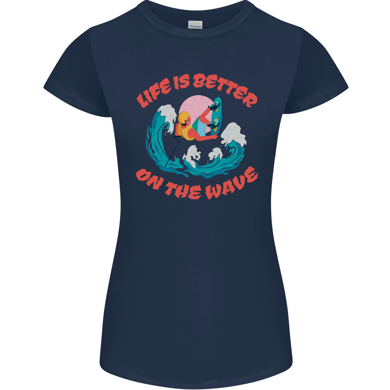 Wakeboarder Water Sports Wakeboarding Womens Petite Cut T-Shirt Navy Blue