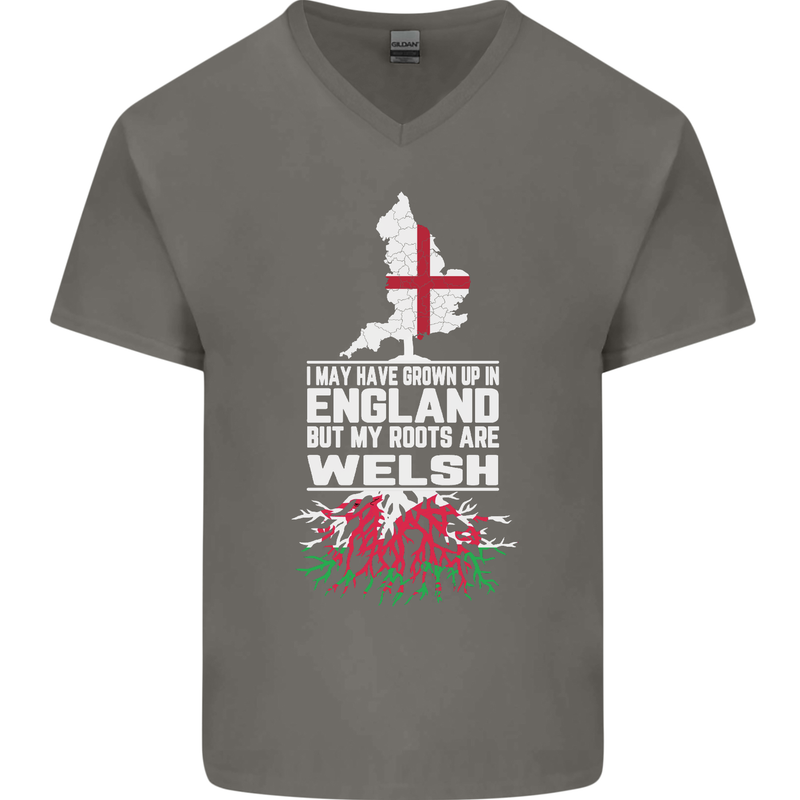 Wales My Roots Are Scottish Mens V-Neck Cotton T-Shirt Charcoal