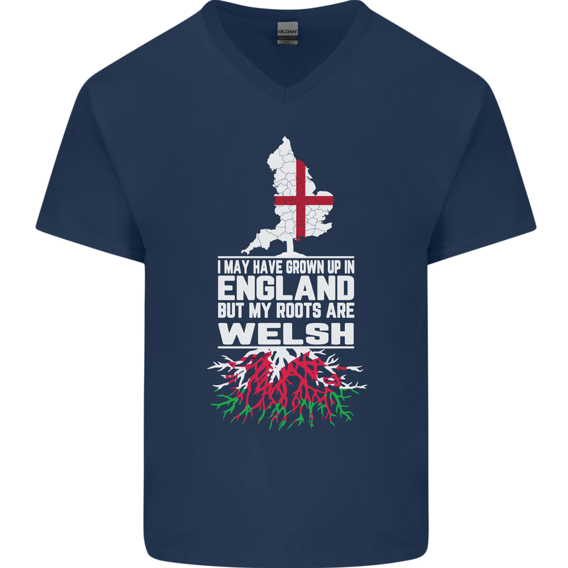 Wales My Roots Are Scottish Mens V-Neck Cotton T-Shirt Navy Blue