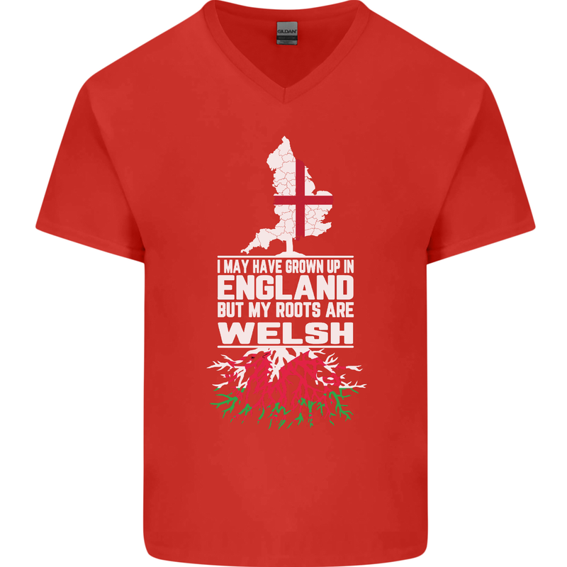 Wales My Roots Are Scottish Mens V-Neck Cotton T-Shirt Red