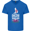Wales My Roots Are Scottish Mens V-Neck Cotton T-Shirt Royal Blue